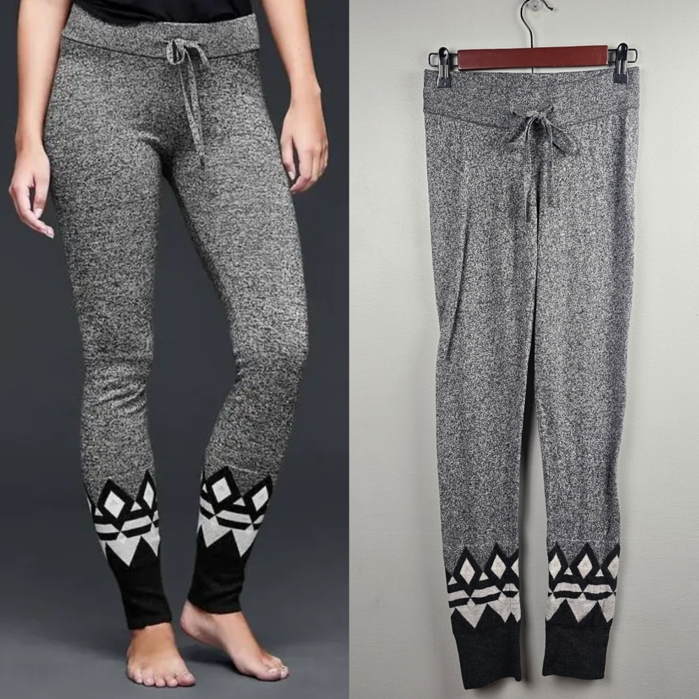 Cozy Marled Knit Wool Blend Leggings Mid Rise Gray Women Sixe XS Layering Lounge